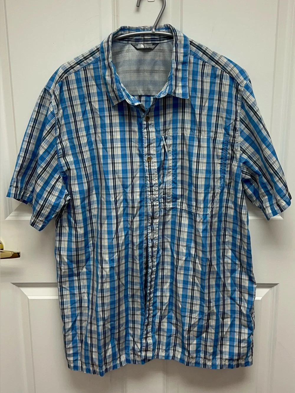 The North Face Men's Short-Sleeve Performance Blue Plaid Shirt Size XL